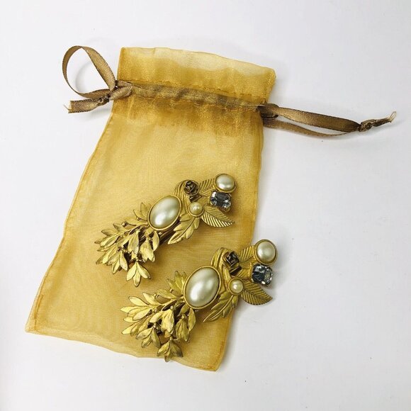 Vtg French Barrette Women\'s Metal Hair Clip Rhinestone Faux Pearl Flower France main image 4